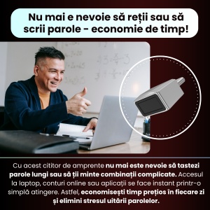Cititor de amprente USB-C model U10, securitate avansata, carcasa metalica, recunoastere amprenta 360°, inregistrare pana la 10 amprente, portabil, compatibil Android si IOS, format compact, plug & play, gri - Img 7