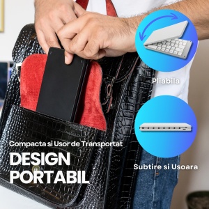 Tastatura Pliabila Universala, conectare Bluetooth, fara fir, compatibila Windows / Android / IOS / Sisteme PC / Laptop / Tableta, Negru - Img 5