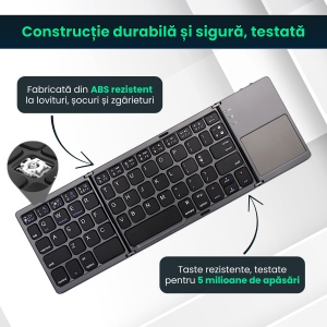 Tastatura pliabila universala cu touchpad integrat, Bluetooth 3.0, fara fir, ultra slim, compatibila cu Windows/Android/iOS/Smart TV, Negru - Img 5
