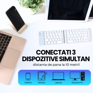 Tastatura Pliabila Universala, conectare prin Bluetooth, fara fir, compatibila Windows / Android / IOS /Sisteme PC / Laptop / Tableta, Argintiu - Img 3