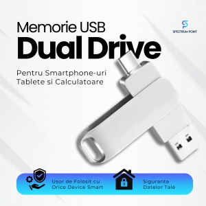 Memorie USB Dual Drive pentru Smartphone, Tablete si Calculatoare, 8 GB, USB 2.0, USB Type-C, Metal, Argintiu - Img 2
