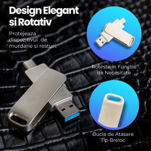 Memorie USB Dual Drive pentru Smartphone-uri, Tablete si Calculatoare, 512 GB, USB 3.0, USB Type-C, Metal, Argintiu - Img 5