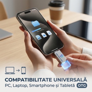 Stick USB / Memorie USB SpectrumPoint, capacitate 128 GB, USB 2.0, OTG, compatibil Laptop/ PC / Telefon Mobil / Tableta, Carcasa metalica cu cristale luminoase, Argintiu - Img 3