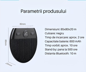 Car Kit Auto, difuzor Bluetooth 5.0, hands-free pentru telefonul din masina, mini radio, transmisie vocala, stanby 500 ore, negru - Img 8