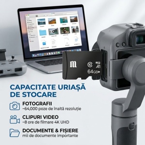 Card De Memorie TF (MicroSD), Capacitate 64 GB, Clasa 10, Transfer de mare viteza, Pentru Telefon, Laptop, Tableta, Camera Foto, Camera Video, Camera Auto, Camera De Supraveghere, Consola PSP, Negru - Img 3