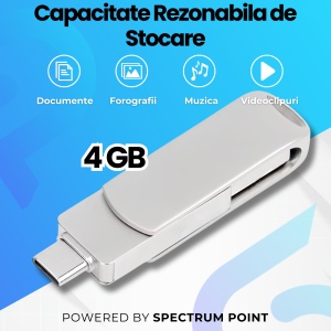 Memorie USB Dual Drive pentru Smartphone, Tablete si Calculatoare, 4 GB, USB 2.0, USB Type-C, Metal, Argintiu - Img 2