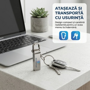 Stick USB / Memorie USB SpectrumPoint, capacitate 128 GB, USB 3.0, OTG, compatibil Laptop/ PC, Design Breloc, Carcasa Metalica, Argintiu - Img 4