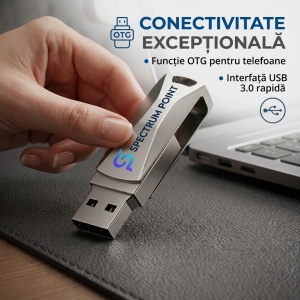 Stick USB / Memorie USB SpectrumPoint, capacitate 64 GB, USB 3.0, OTG, compatibil Laptop/ PC, Carcasa Metalica, Argintiu - Img 6