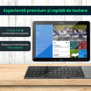 Tastatura pliabila universala cu touchpad integrat, Bluetooth 3.0, fara fir, ultra slim, compatibila cu Windows/Android/iOS/Smart TV, Negru - Img 6