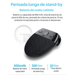 Car Kit Auto, difuzor Bluetooth 5.0, hands-free pentru telefonul din masina, mini radio, transmisie vocala, stanby 500 ore, negru - Img 5