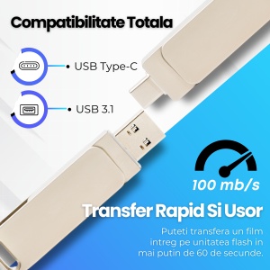 Memorie USB Dual Drive pentru Smartphone, Tablete si Calculatoare, 8 GB, USB 2.0, USB Type-C, Metal, Argintiu - Img 6