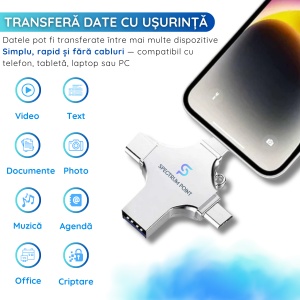 Stick memorie multifunctional 4 in 1, Capacitate 64 GB, compatibil Smartphone, Computer, Laptop, Argintiu - Img 5