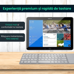 Tastatura pliabila universaa cu touchpad integrat, Bluetooth 3.0, fara fir, ultra slim, compatibila cu Windows/Android/iOS/Smart TV, Argintiu - Img 6