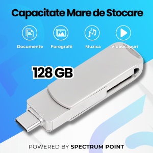 Memorie USB Dual Drive pentru Smartphone, Tablete si Calculatoare, 128 GB, USB 3.0, USB Type-C, Metal, Argintiu - Img 2