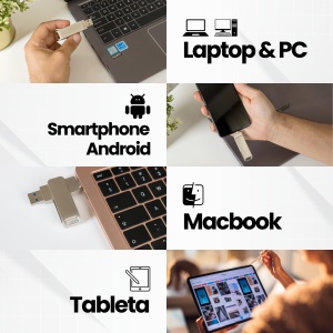 Memorie USB Dual Drive pentru Smartphone, Tablete si Calculatoare, 8 GB, USB 2.0, USB Type-C, Metal, Argintiu - Img 3