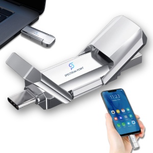 Stick de memorie 2 in 1 USB + Type-C 128GB, interfata duala, pentru telefon/laptop/PC/tableta, design metalic minimalist, performanta in transferuri, capac protectie, compatibil universal, portabil si rezistent, argintiu