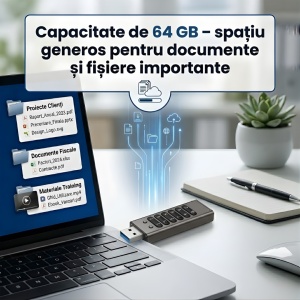 Stick USB cu Tastatura, 64 GB, USB 3.0, Criptare Hardware, Protectie Date cu Parola PIN, Stocare Securizata, Carcasa Metalica din Aliaj de Zinc, Rezistent, Gri - Img 7