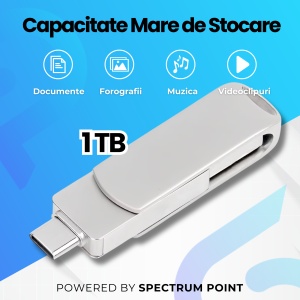 Memorie USB Dual Drive pentru Smartphone, Tablete si Calculatoare, 1 TB, USB 3.0, USB Type-C, Metal, Argintiu - Img 2