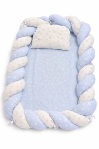 Baby nest bebe albastru cu stelute, cuib protector nou nascut, 60x80 cm, fotografie de produs pe fundal alb