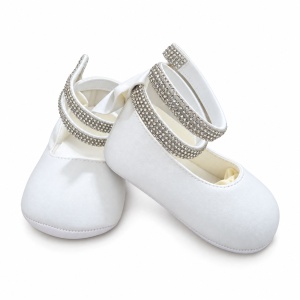 Balerini bebe fetite albi cu barete stralucitoare, eleganti pentru botez si ocazii - Img 3