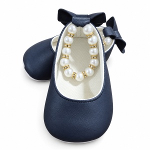Balerini bebe fetite bleumarin cu perle, fundita si talpa moale - Img 5