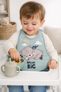 Baveta bebe impermeabila verde cu ursulet dream big, baveta hranire nou nascut