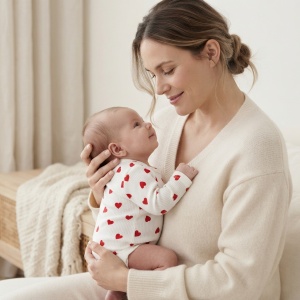 Body bebe alb din bumbac cu inimioare rosii, maneca lunga si capse - Img 2