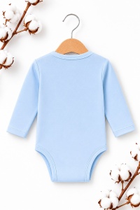 Body bebelusi bleu din bumbac cu maneca lunga, body baiat cu capse - Img 2