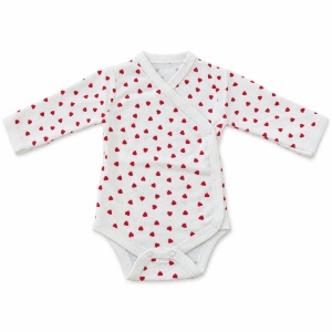 Body petrecut bebe din bumbac alb cu inimioare rosii, maneca lunga - Img 3