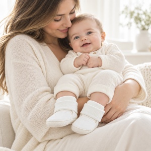 Cizmulite bebe albe captusite cu arici si talpa moale
