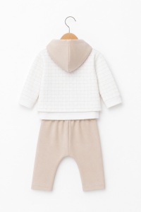Compleu 3 piese bebelusi crem cu hanorac, bluza elefant si pantaloni - Img 4
