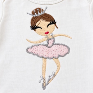 Compleu bebe fetita 3 piese, 100% bumbac, body cu balerina, pantaloni si jacheta cu gluga si tull, alb - Img 5