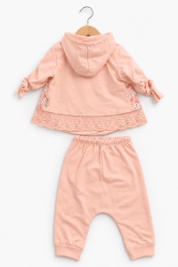 Compleu bebe fetita 3 piese din bumbac cu hanorac floral bluza iepuras si pantaloni, fotografie de produs pe fundal alb