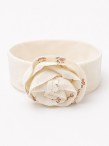 Compleu elegant fetita 3 piese cu bentita, set bebelusi din bumbac crem cu imprimeu floral - Img 5