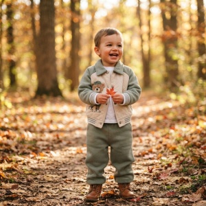 Costum bebe 3 piese cu geaca matlasata, bluza si pantaloni din bumbac