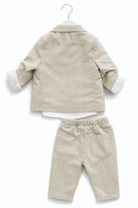 Costum elegant baieti 4 piese bej sacou pantaloni camasa papion premium - Img 3