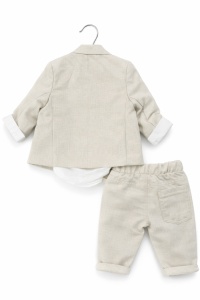 Costum elegant bebe crem 4 piese sacou body pantaloni papion botez - Img 3