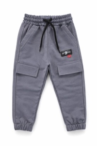 Pantaloni cargo premium pentru copii din bumbac gri antracit cu buzunare aplicate - Img 4