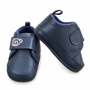 Pantofi bebe bleumarin din piele ecologica cu arici si ursulet brodat - Img 4