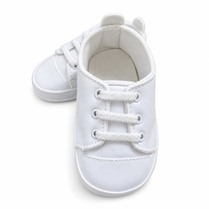 Pantofiori bebe albi cu sireturi, eleganti, talpa moale - Img 3