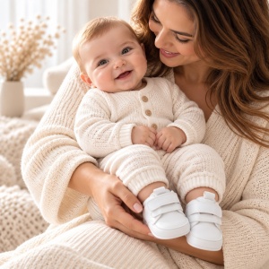 Pantofiori bebe albi din piele ecologica cu doua barete cu arici - Img 2