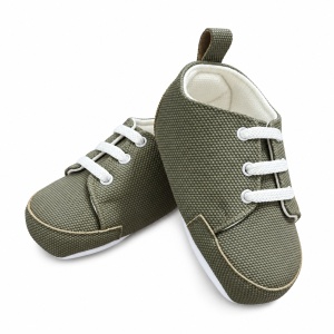 Pantofiori bebe kaki din material textil cu sireturi si talpa moale - Img 3