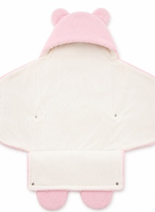 Port bebe roz cu gluga tip ursulet, interior pufos si inchidere velcro - Img 4