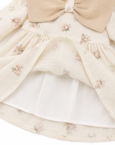 Rochie bebe fetita din muselina crem cu flori si bentita eleganta - Img 4