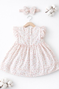 Rochie bebe fetite cu bentita, rochita roz eleganta cu fundita - Img 4