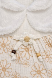 Rochita bebe fetita alba cu imprimeu floral si bolero pufos pentru ocazii speciale - Img 5