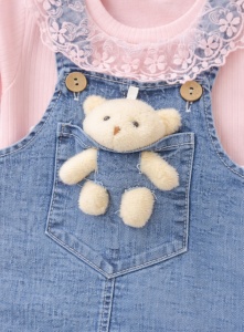 Rochita bebe fetita denim cu bluza din bumbac si aplicatie ursulet - Img 5
