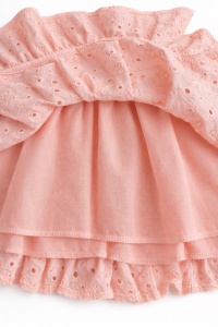 Rochita bebe fetita roz pudra din bumbac cu broderie englezeasca si fundita eleganta - Img 4