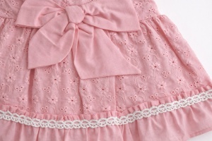 Rochita eleganta bebe fetita roz din bumbac cu broderie florala si fundita - Img 5