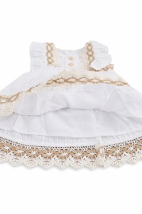 Rochita fetite muselina eleganta alba cu dantela si volanase rochie vara bebe, fotografie de produs pe fundal alb